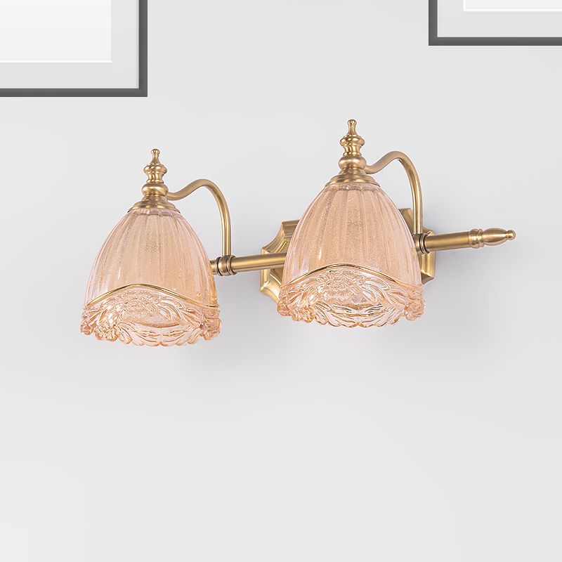 Ombra floreale Light Sconce Stile moderno vetro ambra 2/3 Baglie da bagno Vanity Light in ottone, 16,5 "/24,5" W