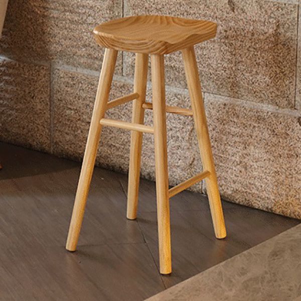 Industrial Armless Counter High Stool Solid Wood Backless Bistro Bar Stool with 4 Legs