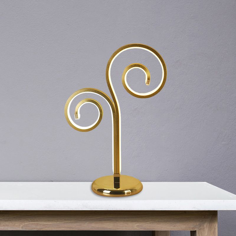 Metallic Swirling Nightstand Lamp Contemporary Black/White/Gold LED Desk Light with Circle Pedestal