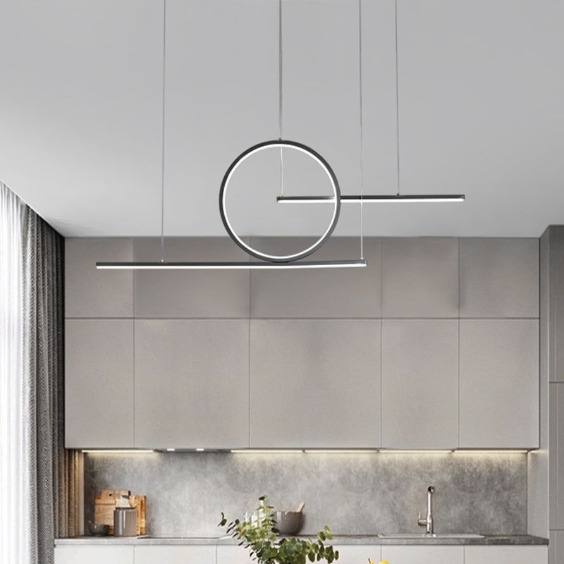 Modern Geometric Line Art LED Pendant Metal Kitchen Landscape Hanging Island Light in Black/Gold, Warm/White Light