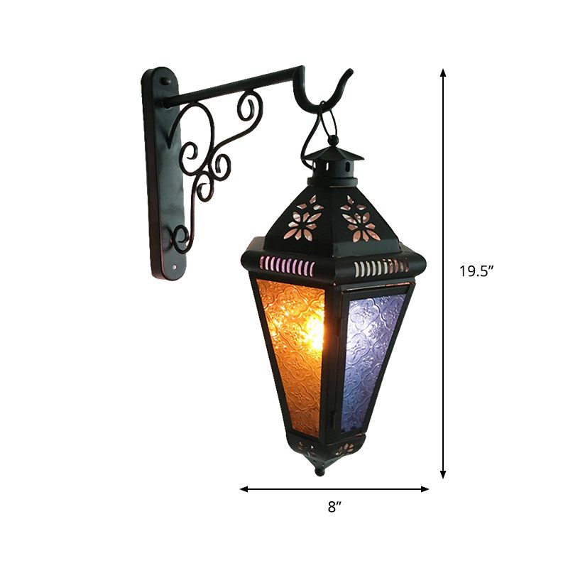 1 Bulb Iron Sconce Lamp Art Deco Blue/Black Cone Balcony Wall Mount Ceiling Light with Colorful Glass Shade