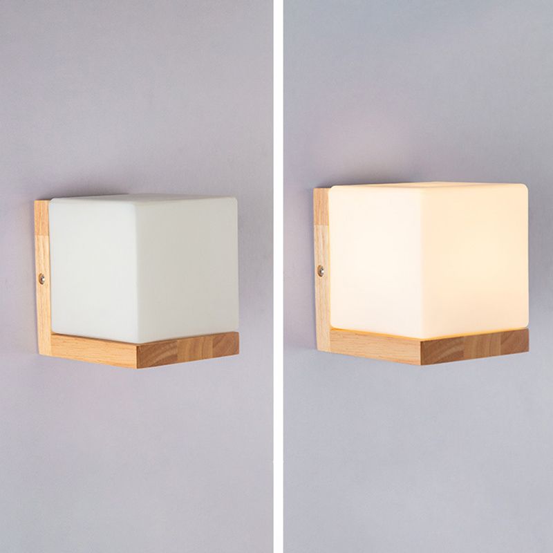 Moderner einfacher Stil Geometrischer Schatten Wandleuchten Holzglas 1 helle Leuchten in Braun