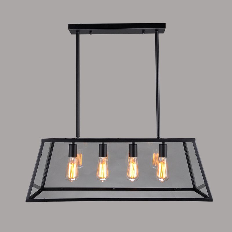 Rectangular Shape over Island Lighting Modern Style Metal 4 Lights Hanging Lamp in Black