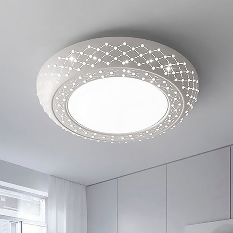 23"/42"/35" Wide Drum Shade Flush Mount Modern Acrylic White Ceiling Lighting with Crystal Accent for Bedroom Living Room