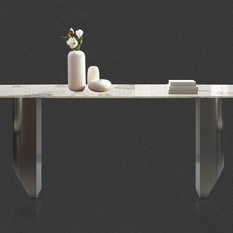 Modern Style Dining Table Sintered Stone Rectangle Table with Stainless Steel Base