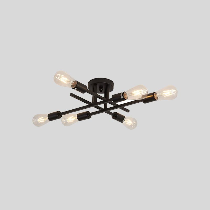 Black Radial Ceiling Light Bare Bulb Semi Flush Mount for Interior Spaces