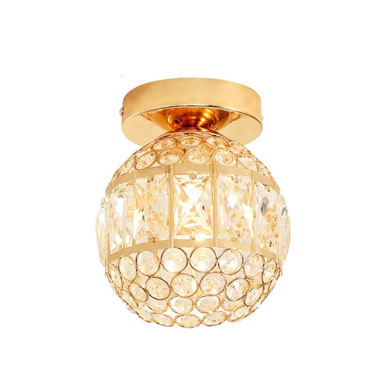 LED Flushmount Lighting Minimalism Cylinder/Globe Faceted Crystal Flush Mounted Lamp in Gold