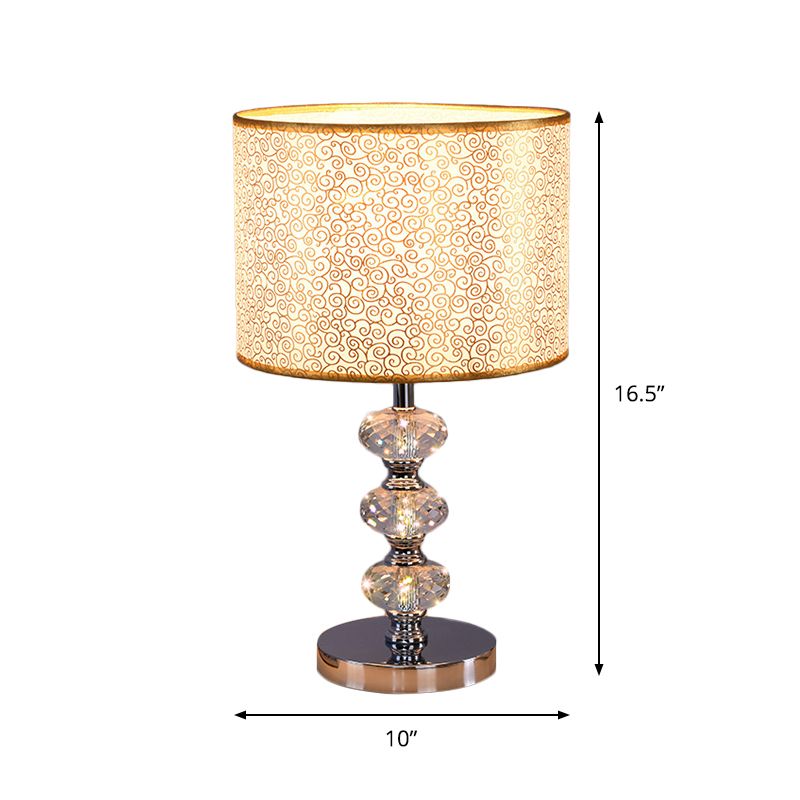 Traditional Barrel Nightstand Lighting 1-Light Fabric Reading Lamp in Black/Silver/Gold with Crystal Column