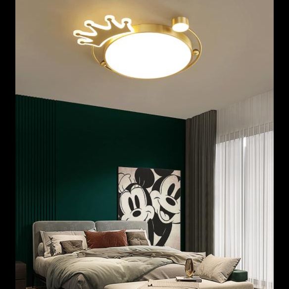 Brass Crown Shaped Flush Light Cartoon Metal LED Ceiling Light for Childrens Room