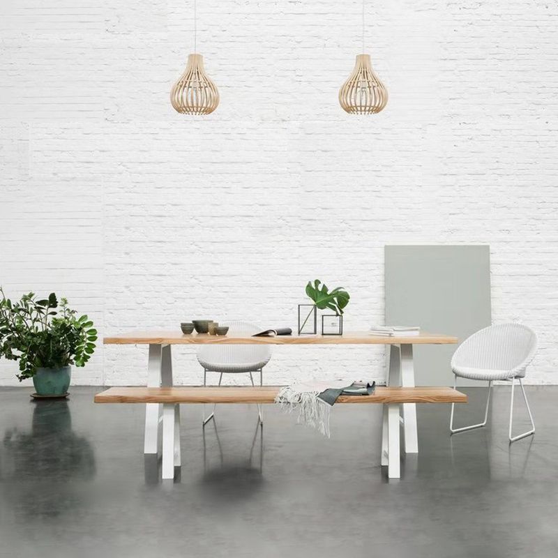 Rectangle Double Pedestal Glam Dining Table Solid Wood Fixed Table
