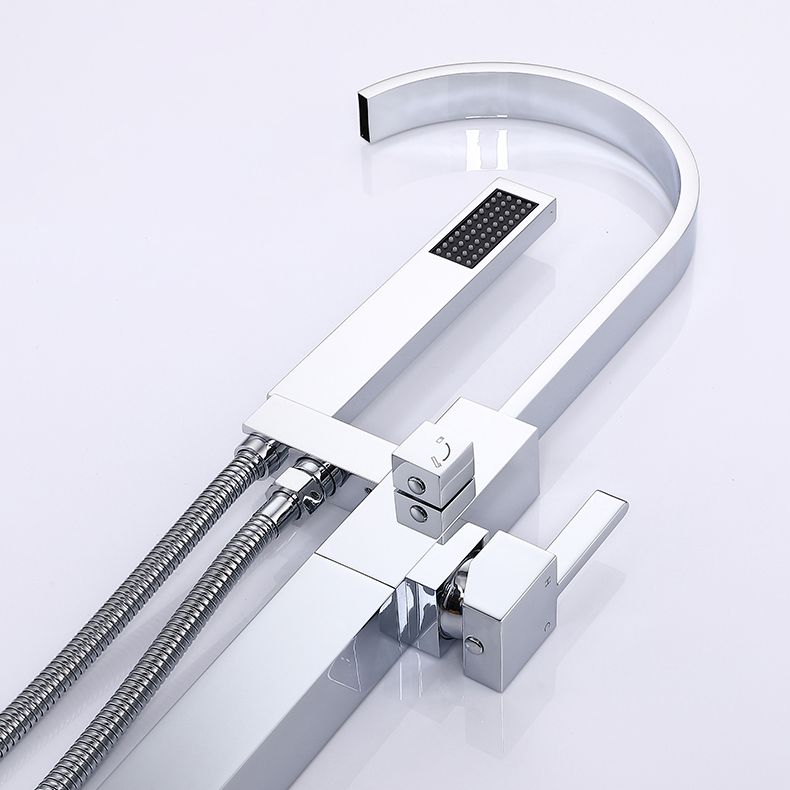 Floor Mounted Copper Freestanding Tub Filler High Arc Freestanding Faucet with Hose