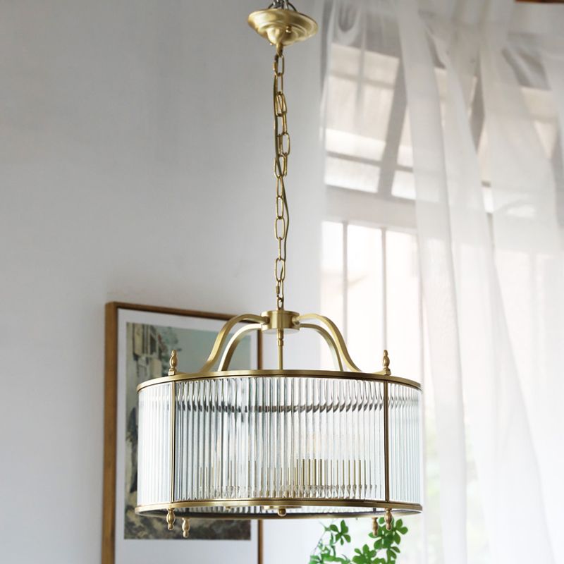 Cylinder Shade Hanging Light American Style Glass Pendant Light for Living Room