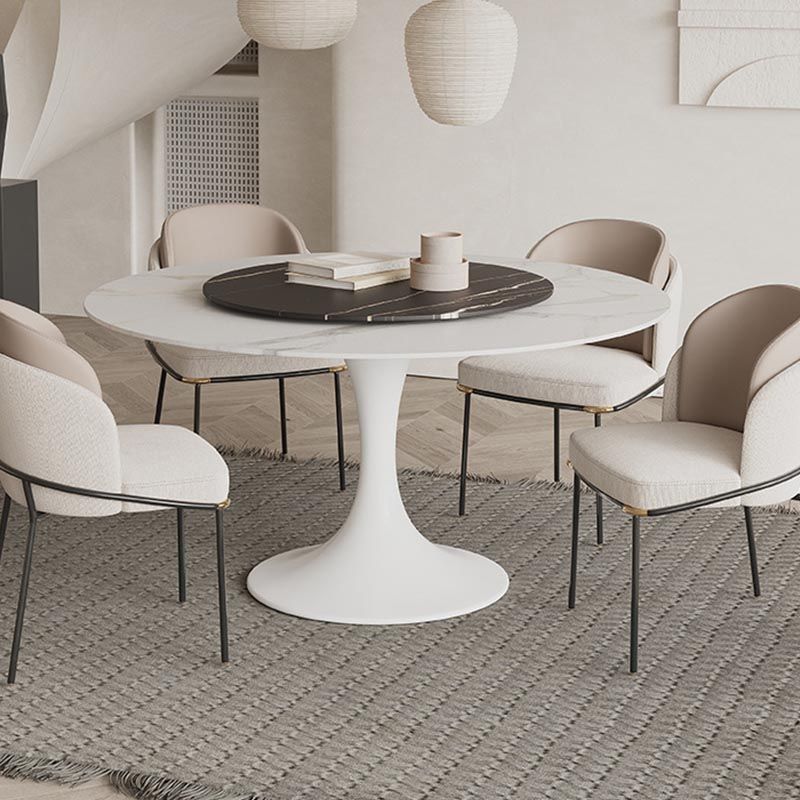 Table à manger ronde contemporaine en pierre, finition mate, Table tulipe pour la maison