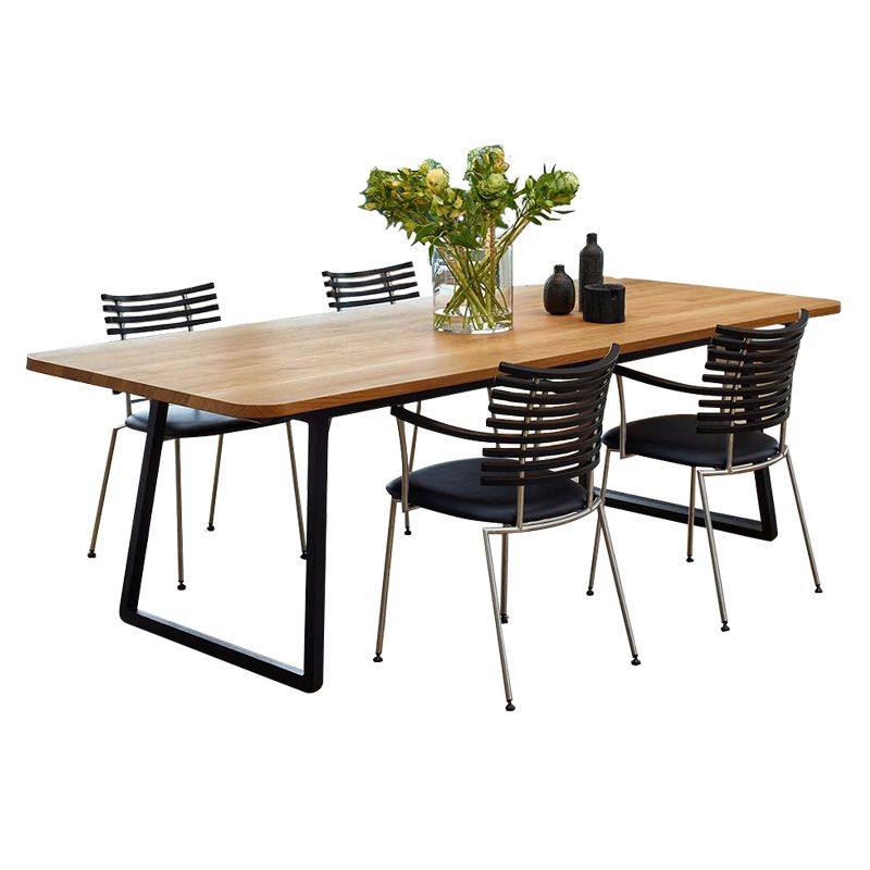 Rectangle Shape Industrial Dining Table Wood Color Fixed Table with Solid Wood
