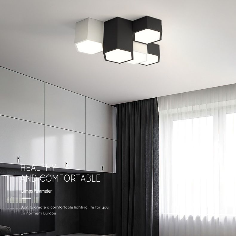 Plafonnier LED géométrique minimaliste moderne en fer forgé avec abat-jour en acrylique