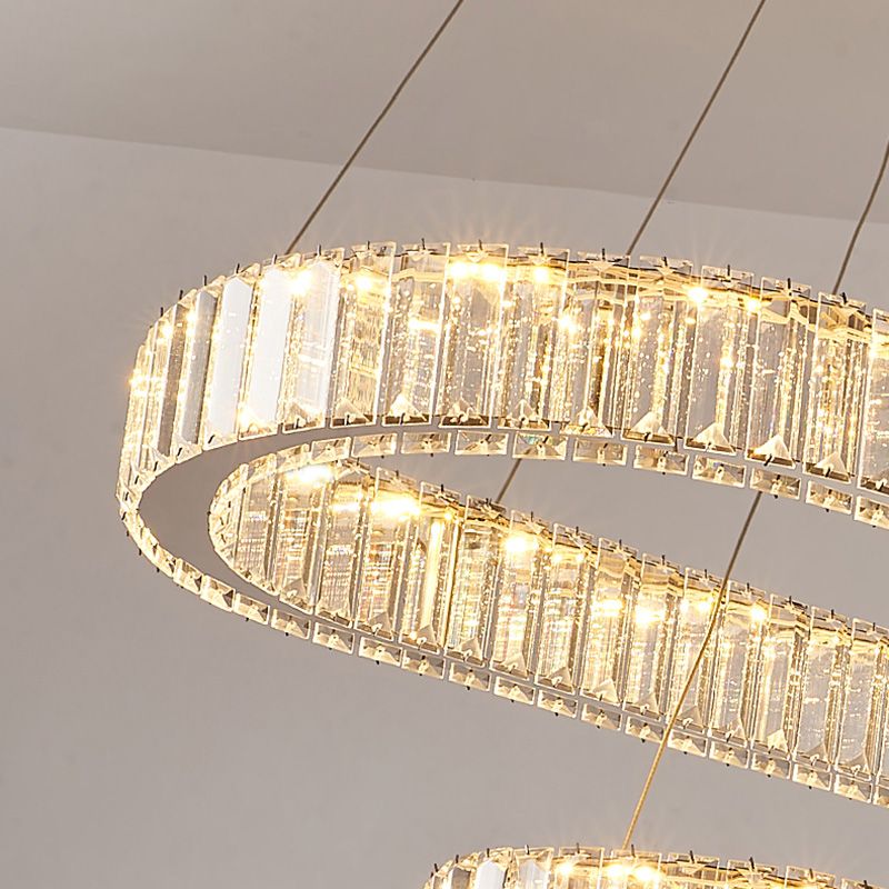 Silver Oval-Shaped Island Light Fixture Nordic LED Crystal Island Chandelier Light