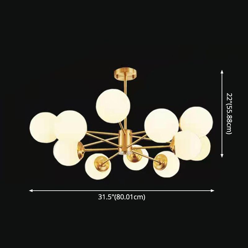 Post-Modern Metal Hanging Chandelier Light Opal Glass Shade Ceiling Chandelier in Gold for Bedroom