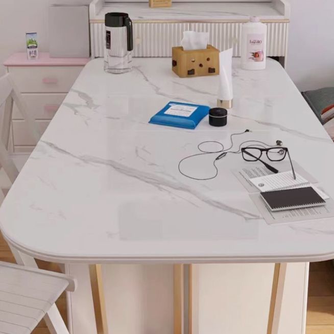 Folding Rectangle Dining Table Stone Top Dining Table with Storage Base