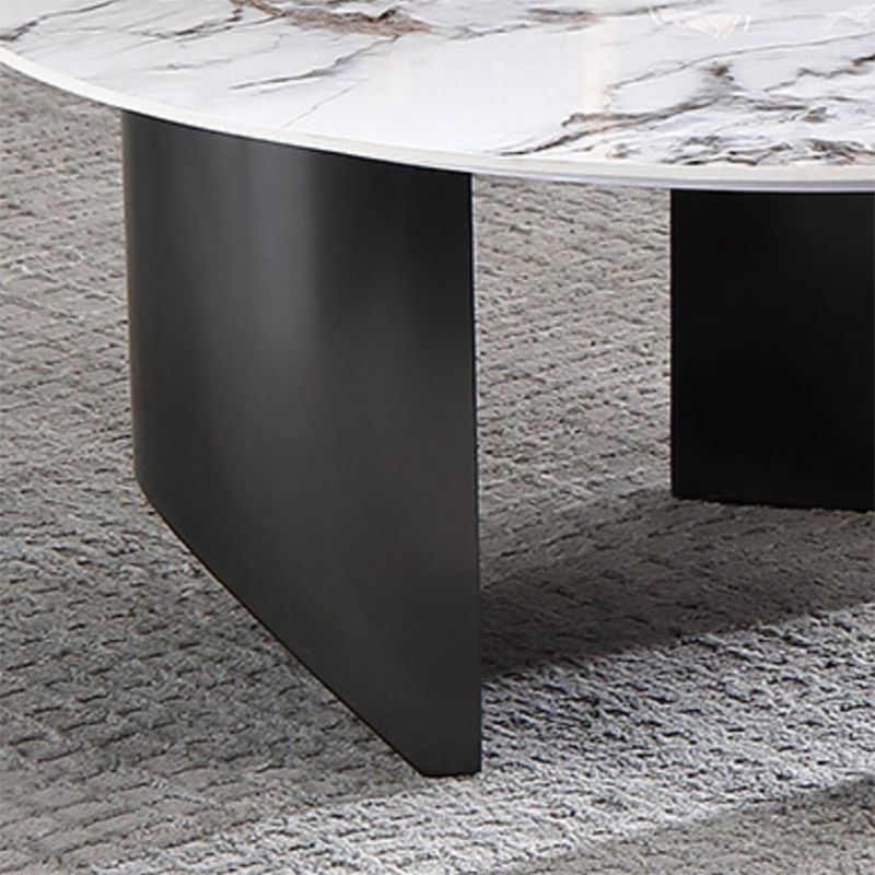 Glam White Coffee Table with 3 Black Steel Legs and Stone Top