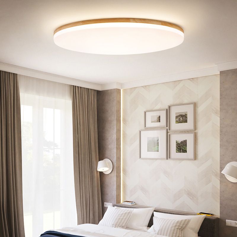 LED-plafondlamp met ronde vorm, modern hout, 1 licht, inbouw voor gangpad-eetkamer
