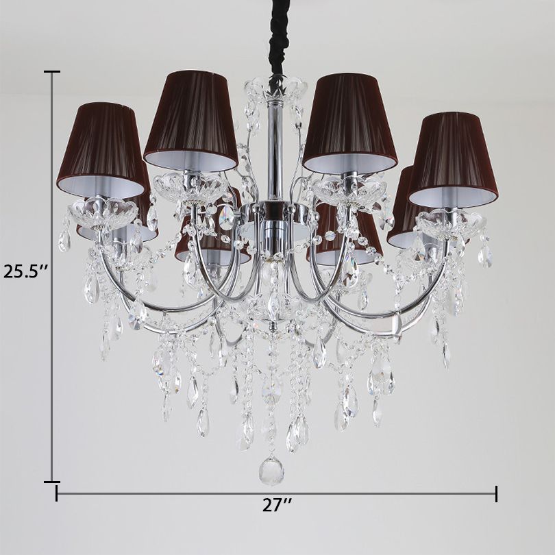 Kids Bedroom Lighting Crystal Chandelies 8 Light Fabric Shade Hanging Light in Nickel Finish