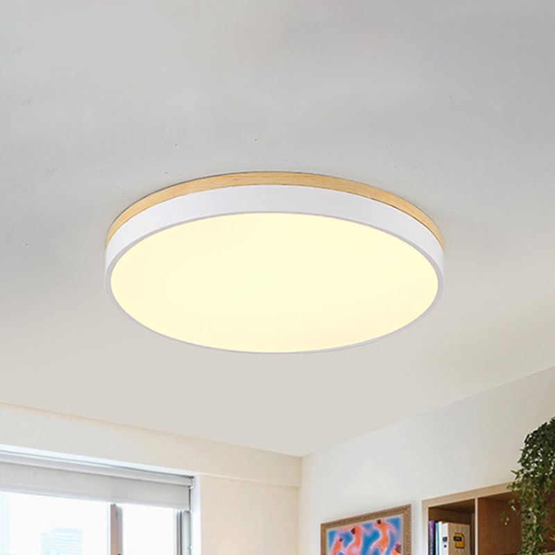 12"/16.5"/20.5" Wide White Round Flush Mount Lighting Modern Single Light Wooden LED Ceiling Lamp for Living Room