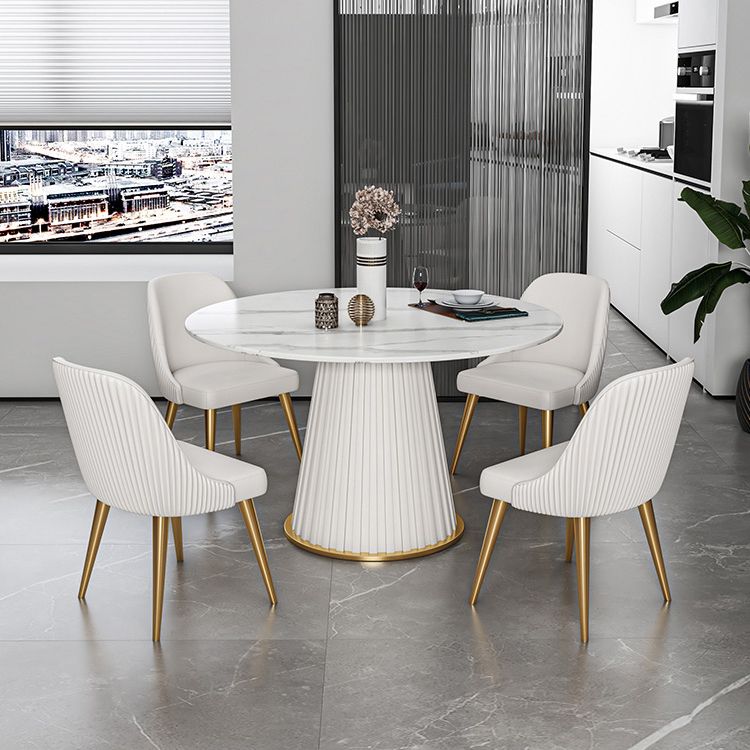 Sintered Stone Dining Table Set 1/3/5/7 Pieces Round Dining Table Faux Leather Chairs