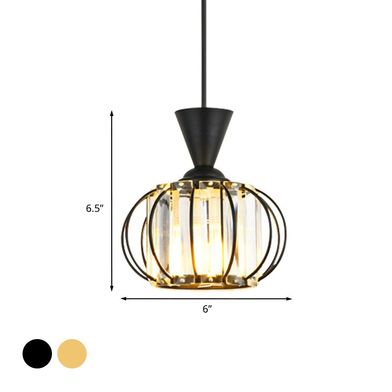 Kit lanterning lanterno contemporaneo Kit metallico 1 lampadina lampadina a sospensione con tonalità di cristallo di tamburo interno in nero/oro