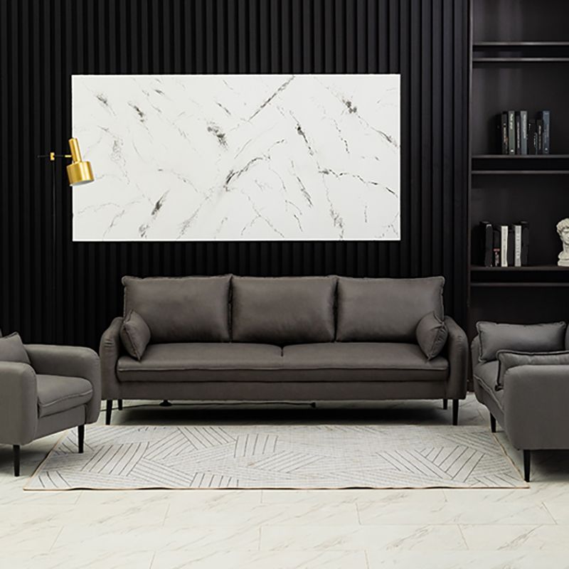 Faux Leather Cushions Sofa 3-Seat Contemporary 30.7" High Sofa