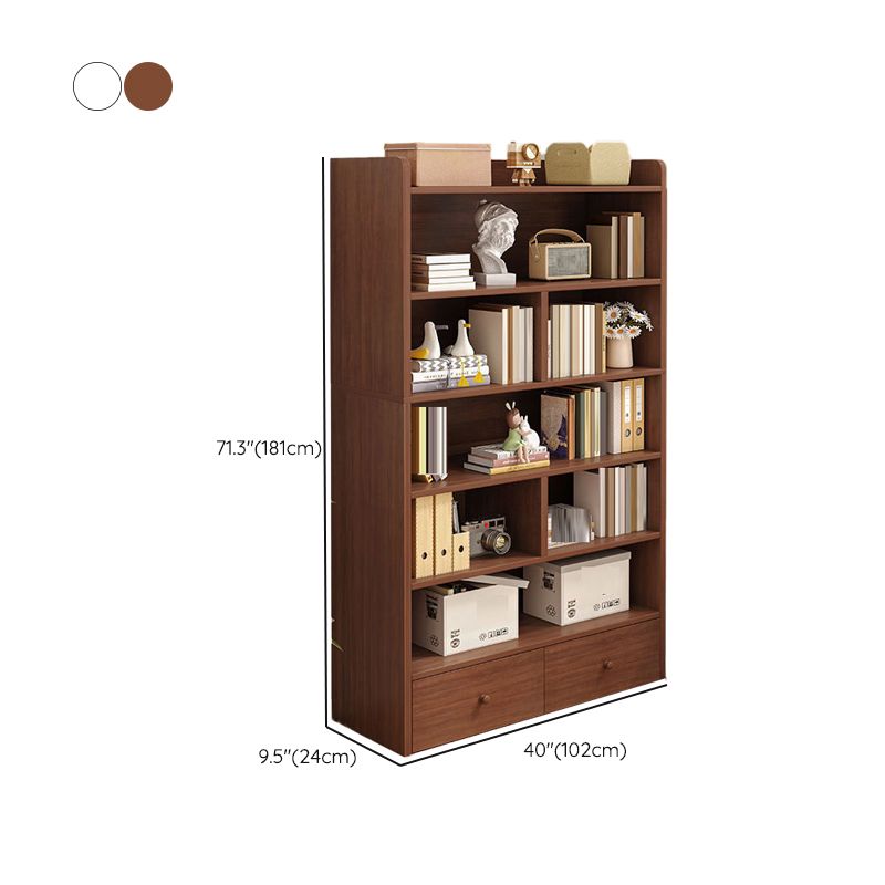 Engineered Wood Floor Bookcase Modern Vertical Closed Back Book Shelf with Drawers