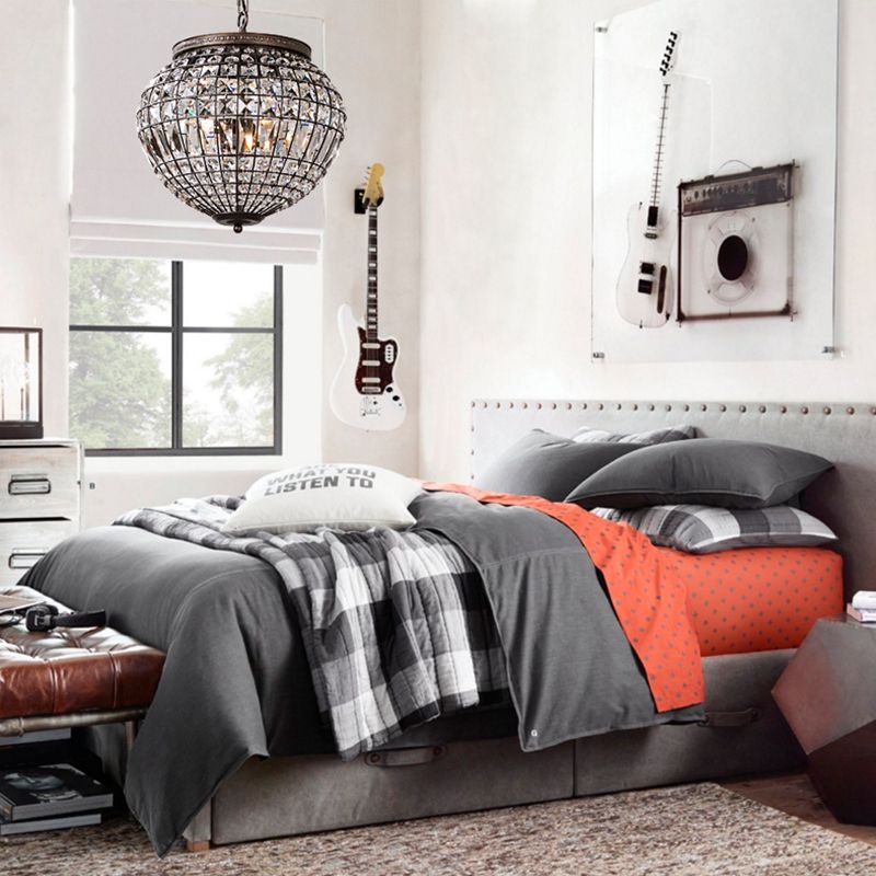 Disco Ball Pendulum Light Contemporary Crystal Shade 2-Light Black Bedroom Chandelier Pendant