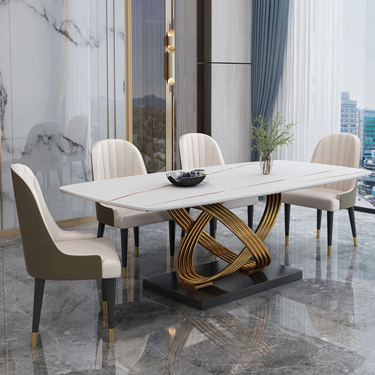 1/4/5/7 Pieces Minimalist Dining Set Sintered Stone Dining Room Set with Pedestal Base