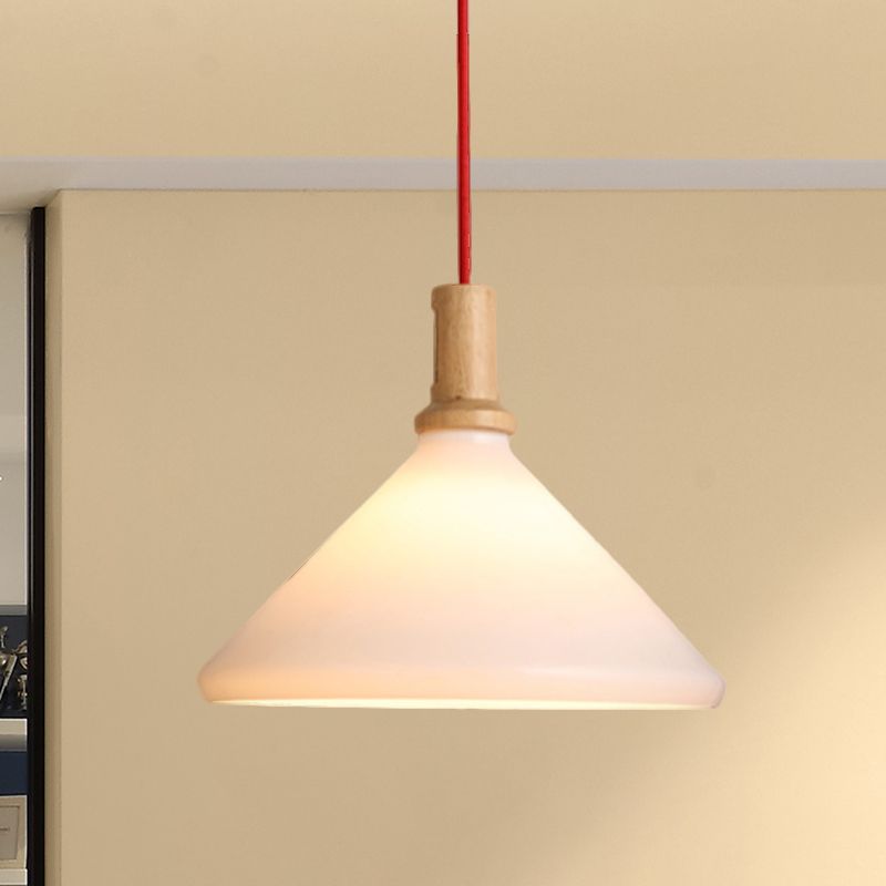 Nordic Conical Pendant Ceiling Light Frosted Glass 1 Light White Dining Room Hanging Light