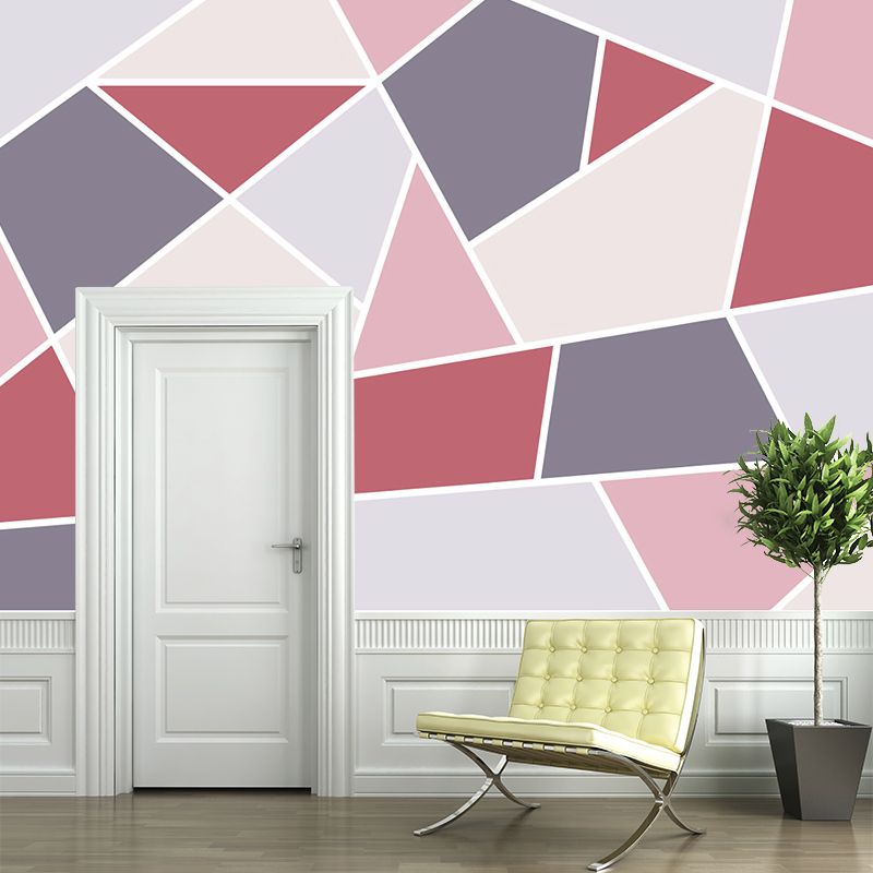 Full Size Geometry Wallpaper Mural Contemporary Tangram Wall Covering in Grey and Pink