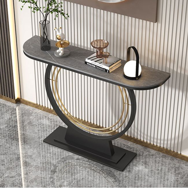 Glam Stone Console Table Iron Stain Resistant Console Sofa Table for Hall