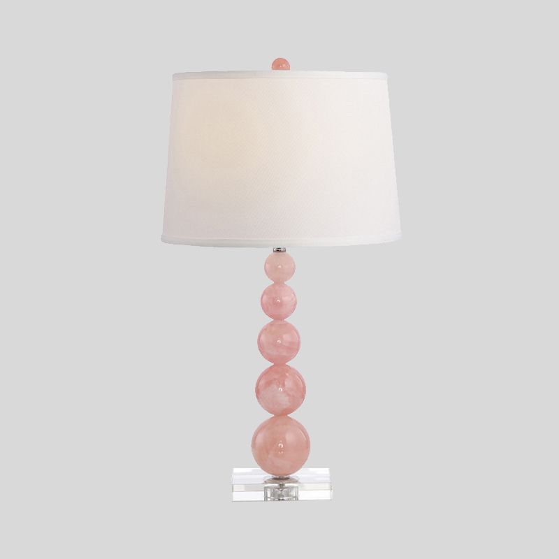 Lampada da comodino moderna in tessuto a 1 lampadina per illuminazione da lavoro a forma di botte rosa per camera da letto