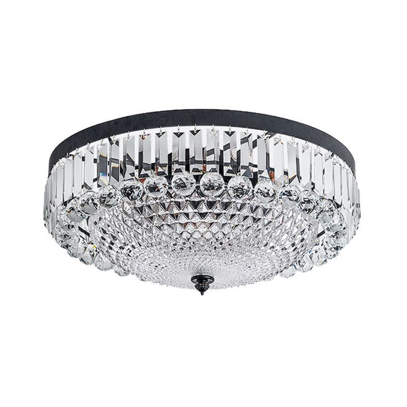Dome Shaped Ceiling Lighting Modern Cut-Crystal Black Flush Mount Lamp for Bedroom