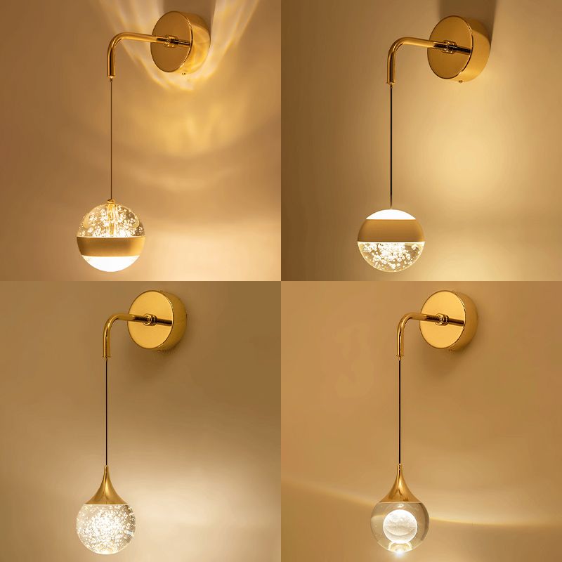 Spherical Crystal Wall Sconce Lighting Minimalist Gold Finish LED Wall Lamp
