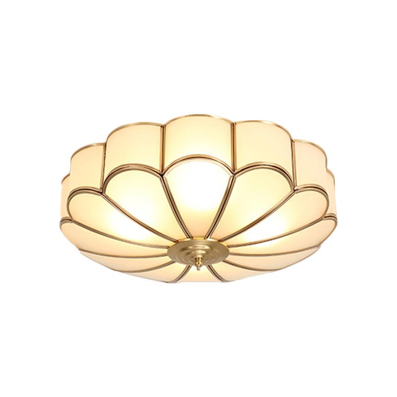 Plafonnier festonné/bol/fleur en verre dépoli, plafonnier vintage à 3 lumières pour chambre à coucher en laiton
