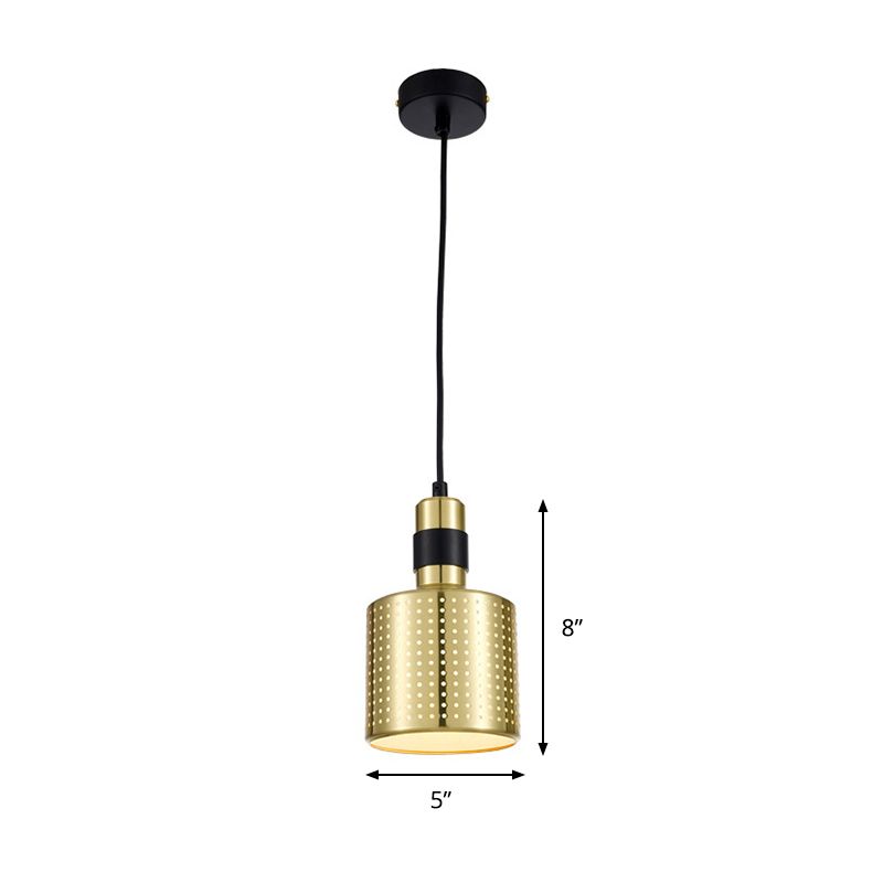 Cilindro de metal colgante colgante de colgante contemporáneo 1 lámpara de suspensión negra y dorada ligera