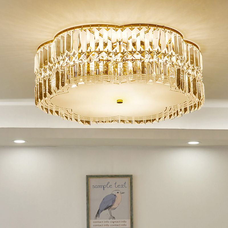 19"/23" W Gold Scalloped Flushmount Modern 4/5/6 Bulbs Faceted Crystal Ceiling Lighting for Bedroom