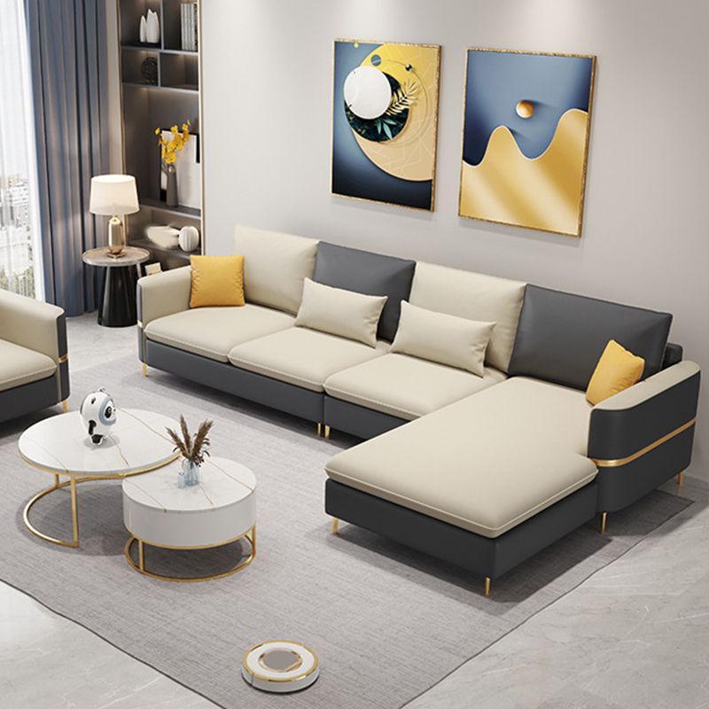 106.3" W x 62.3" D x 35.4" H Square Arm Sofa & Chaise, Loose Faux Leather Back Sofa