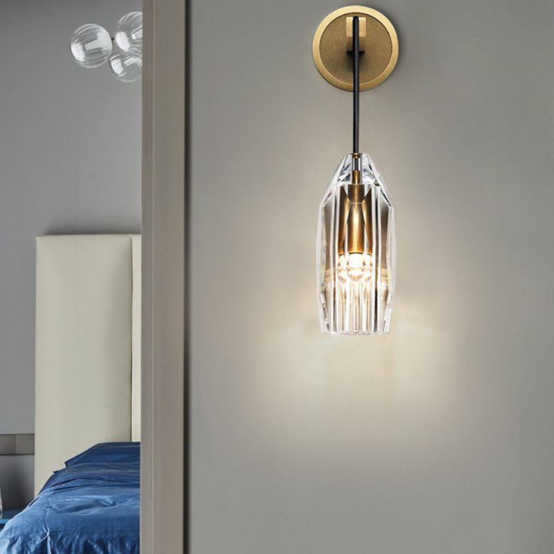 Geometric Shape Crystal Wall Sconces Modern 1 Light Wall Mount Light Fixture in Brass