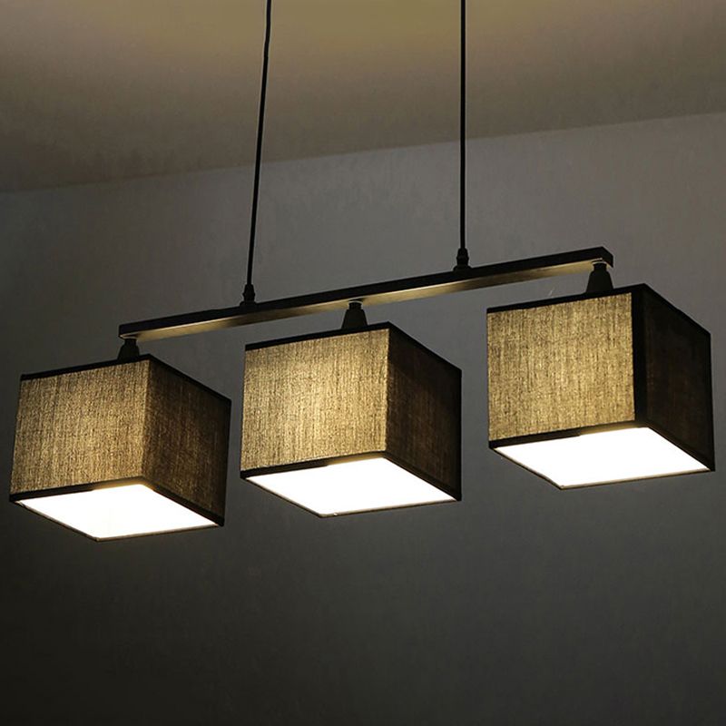 Black Cubic Island Lampadier Light Light Contemporary 3 Heads tessuto kit luminoso appeso