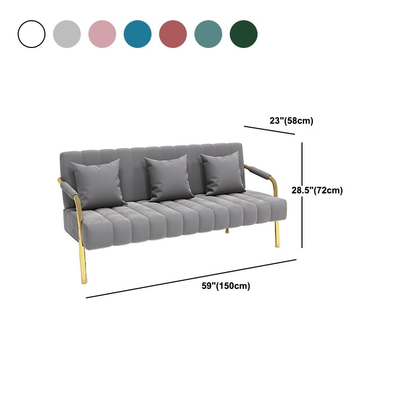 Velvet Recessed Arm Sofa Contemporary Standard Sofa with Sewn Pillow Back