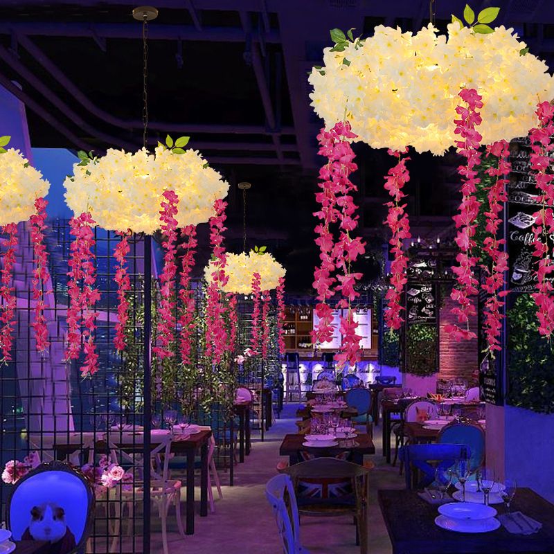 18 "/25,5" de large rose rouge 3 têtes PENDANT PRENDANT CHADELIER INDUSTRIEL METAL FLOWER DÉCORATION LUMIÈRE SORT