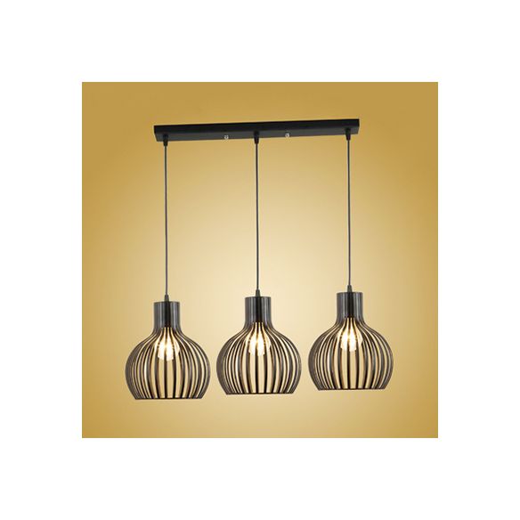 Onion Dining Room Hanging Light with Cage Shade Loft Stylish Iron 3 Lights Black Finish Pendant Lamp