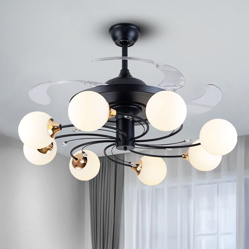 Global Semi Flush Minimalist White Glass 8 Lichter Wohnzimmer Hängende Leuchte Leuchte in schwarz, 42 "breit