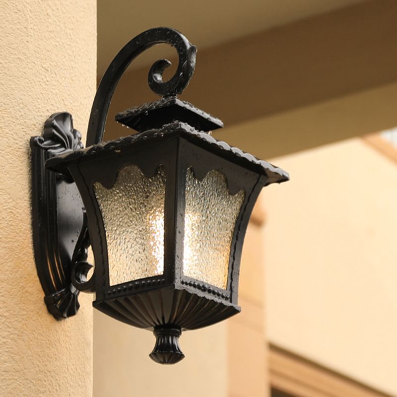 Seedy Glass Flared Lantern Wall Sconce Vintage Single Garden Wall Light in Black