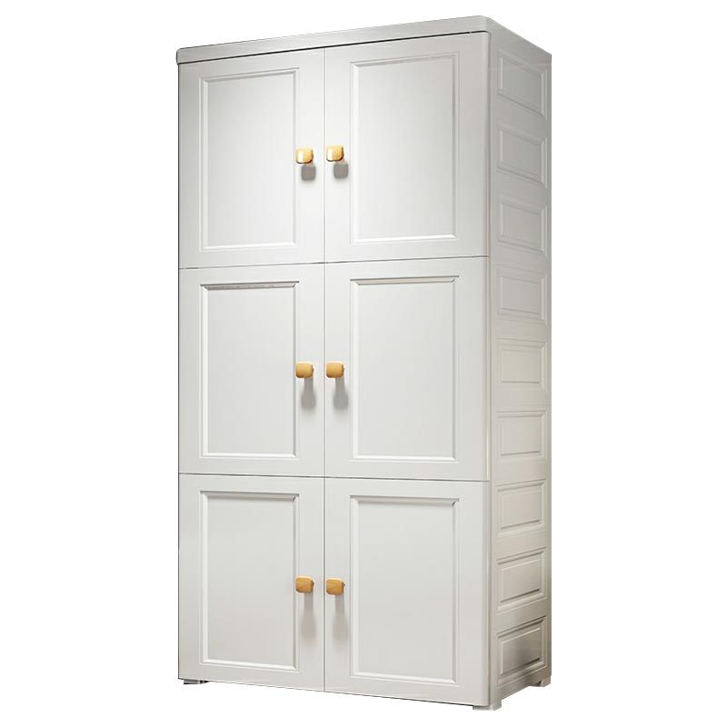 White Plastic Armoire, 2-Door Wardrobe With 2-Drawers and Clothing Rod